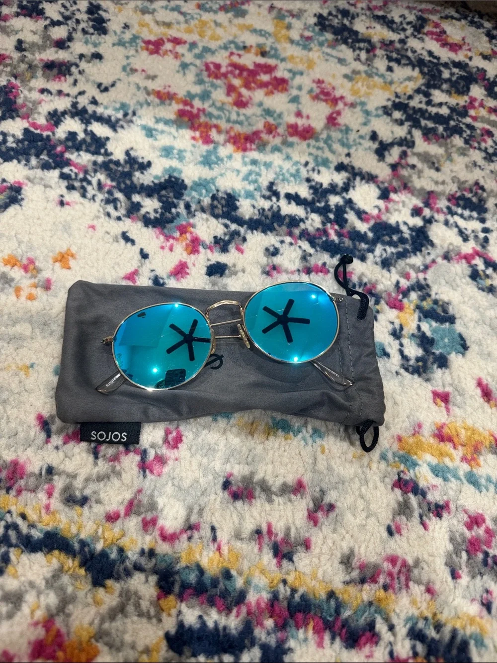 SOJOS Women's Round Blue Mirrored Sunglasses with Metal Frame